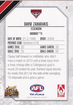 2011 Select AFL Champions #51 David Zaharakis Back